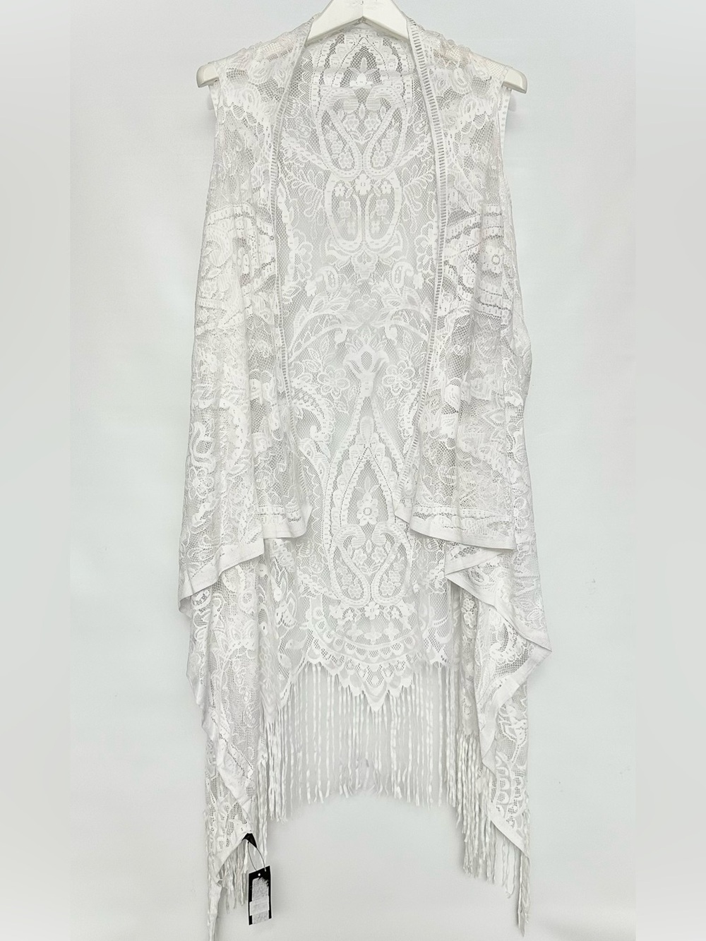 Fringe crochet/lace boho asymmetrical vest/cover up REPOSH